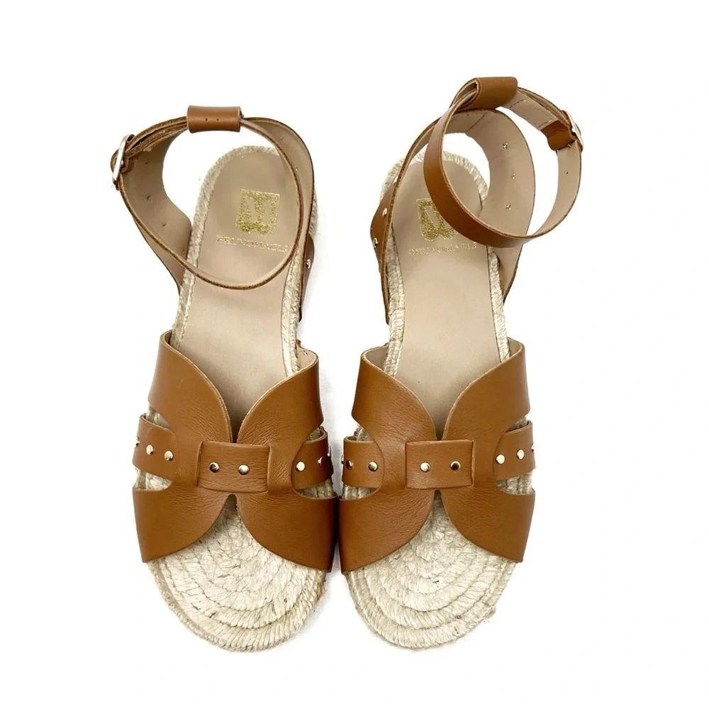 Bruno Magli Perla Leather Sandal Cognac Leather Womens Size 7 Espadrille New NWT